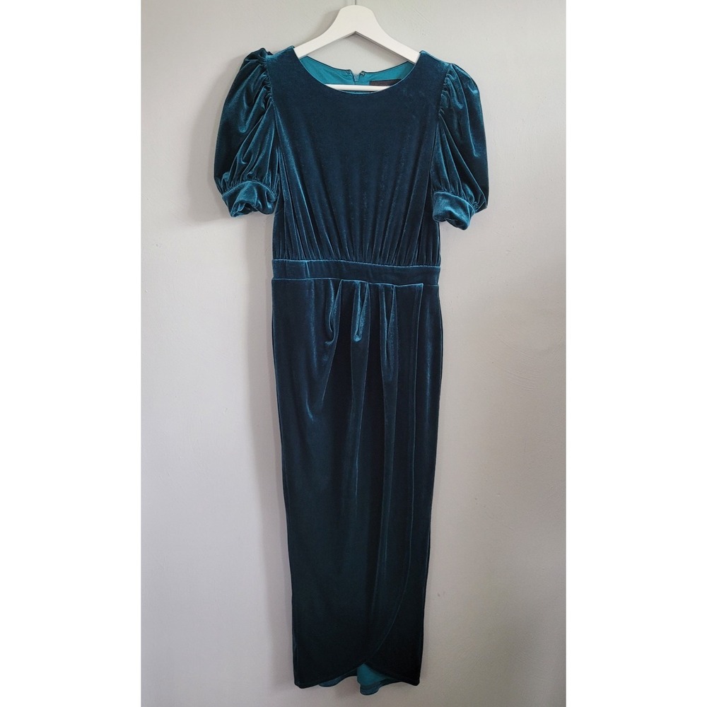 YUMI KIM Dress Size MEDIUM Tamra Midi Jewel Emerald Velvet Puff Sleeve - Picture 4 of 16